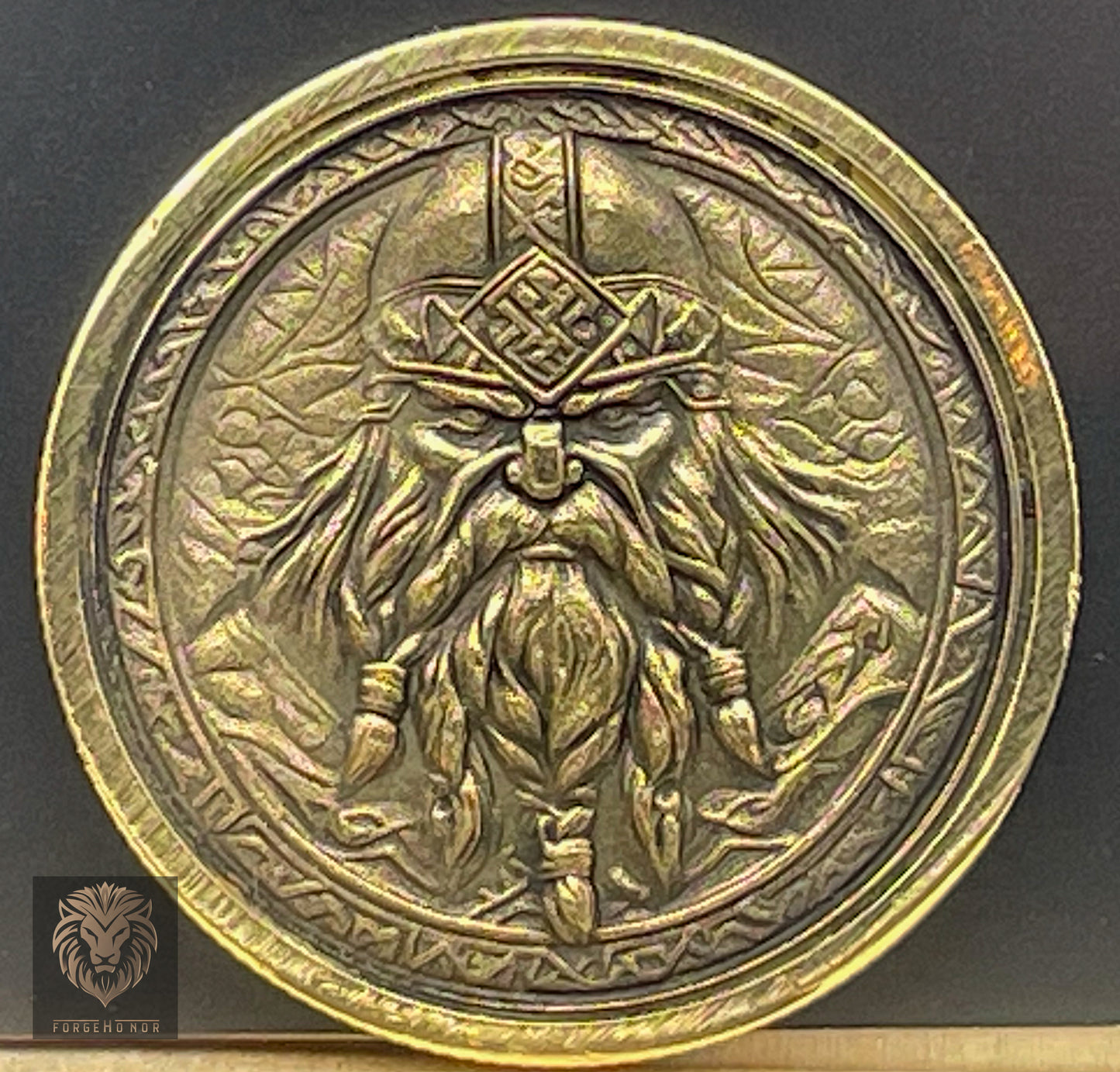 ForgeHonor Custom Brass Coin – "Dwarven Warrior" 32mm Collectible (Custom Engraving Available)