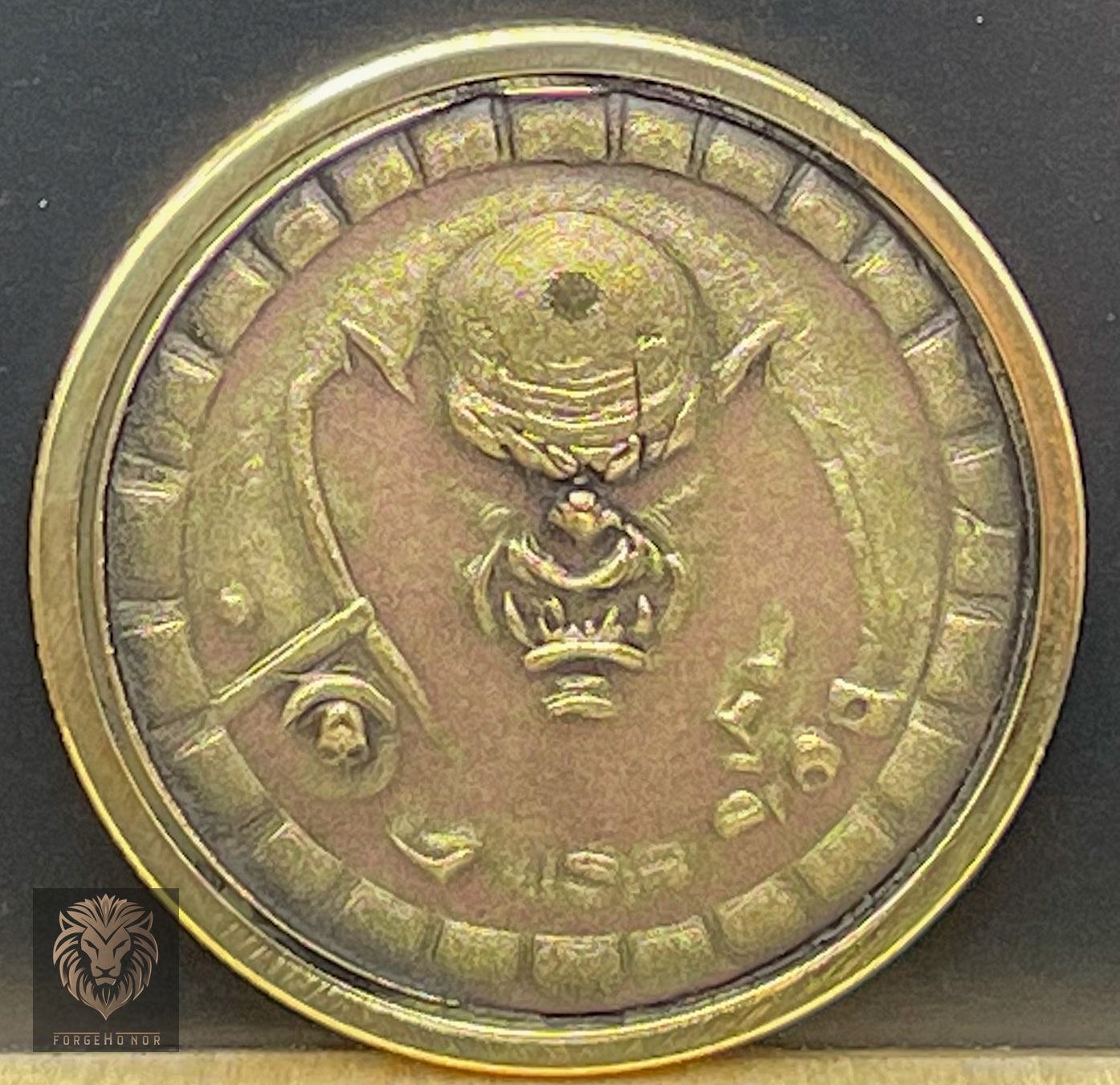 ForgeHonor Custom Brass Coin – "Dwarven Warrior" 32mm Collectible (Custom Engraving Available)