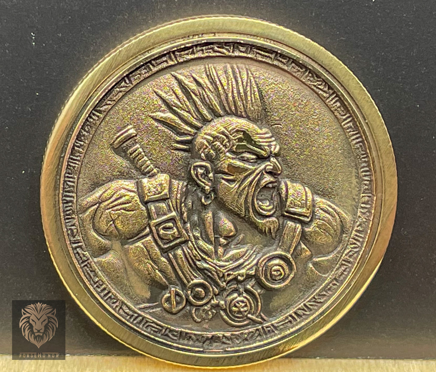 ForgeHonor Custom Brass Coin – "Dwarven Warrior" 32mm Collectible (Custom Engraving Available)