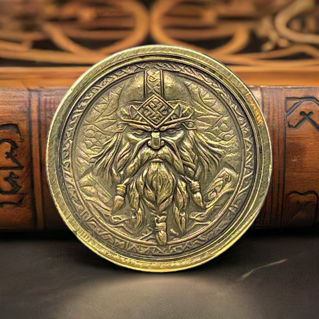 ForgeHonor Custom Brass Coin – "Dwarven Warrior" 32mm Collectible (Custom Engraving Available)