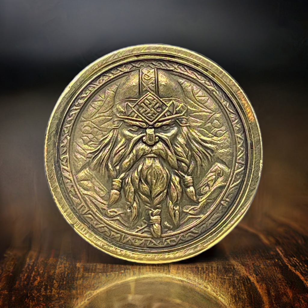 ForgeHonor Custom Brass Coin – "Dwarven Warrior" 32mm Collectible (Custom Engraving Available)